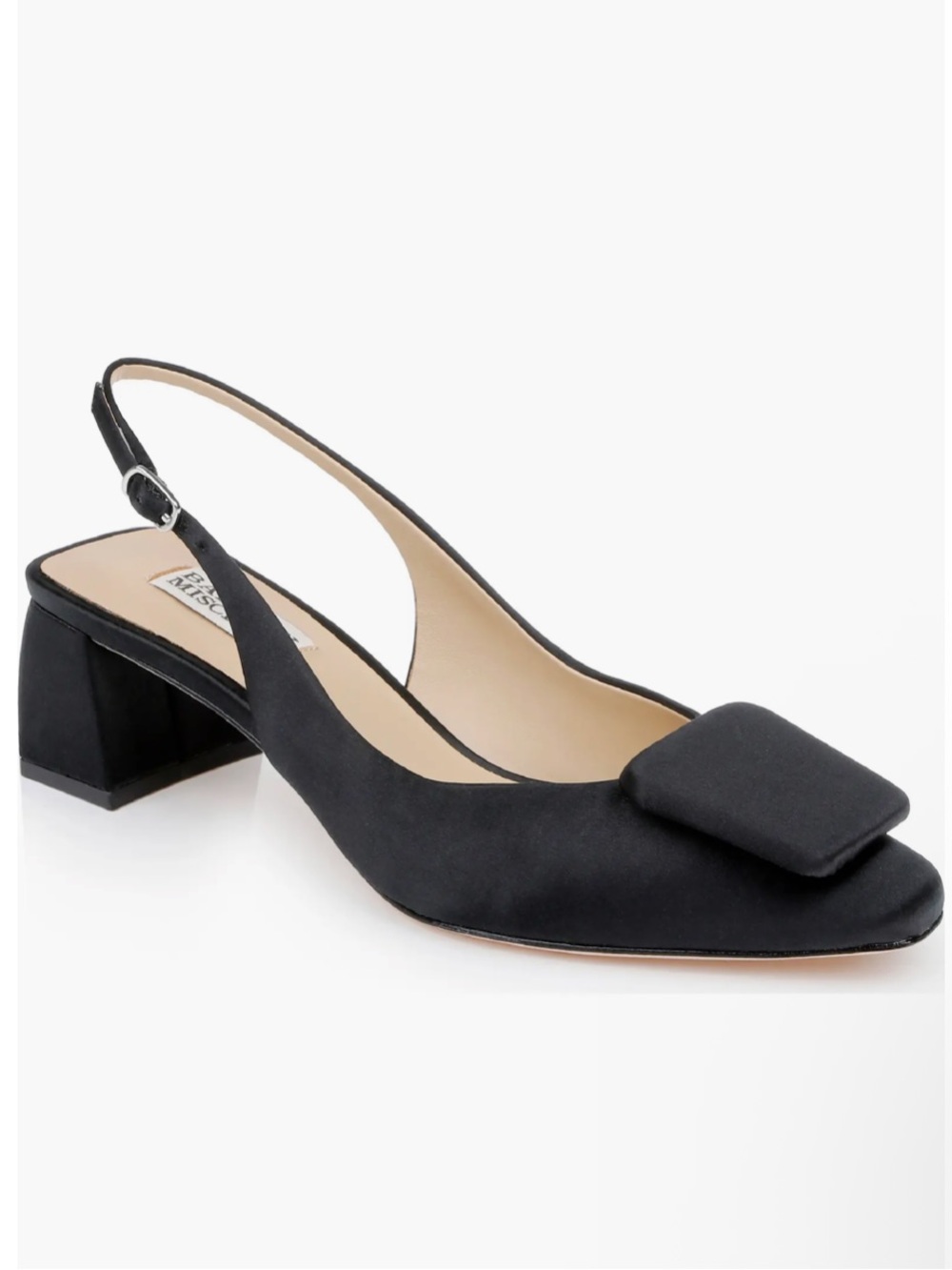 Badgley Mischka Black Satin gracen Slingbacks